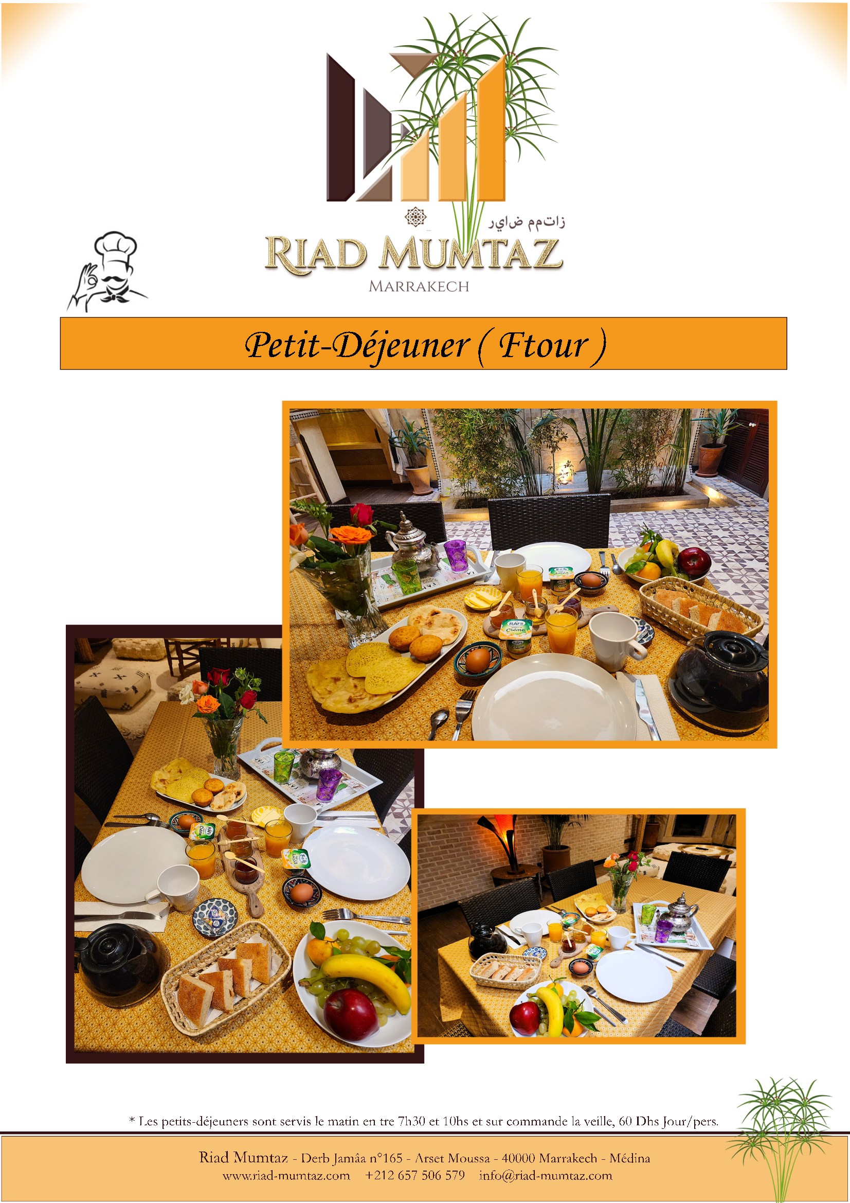 Petit-d&eacute;jeuner marocain du Riad Mumtaz &agrave; Marrakech